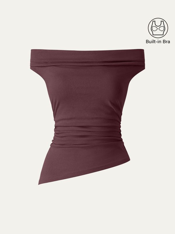 Off Shoulder Cotton-Linen Gathered New Airy Bra Tank