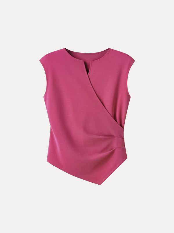 Surplice Wide Shoulder Tucked Angled Tank Top