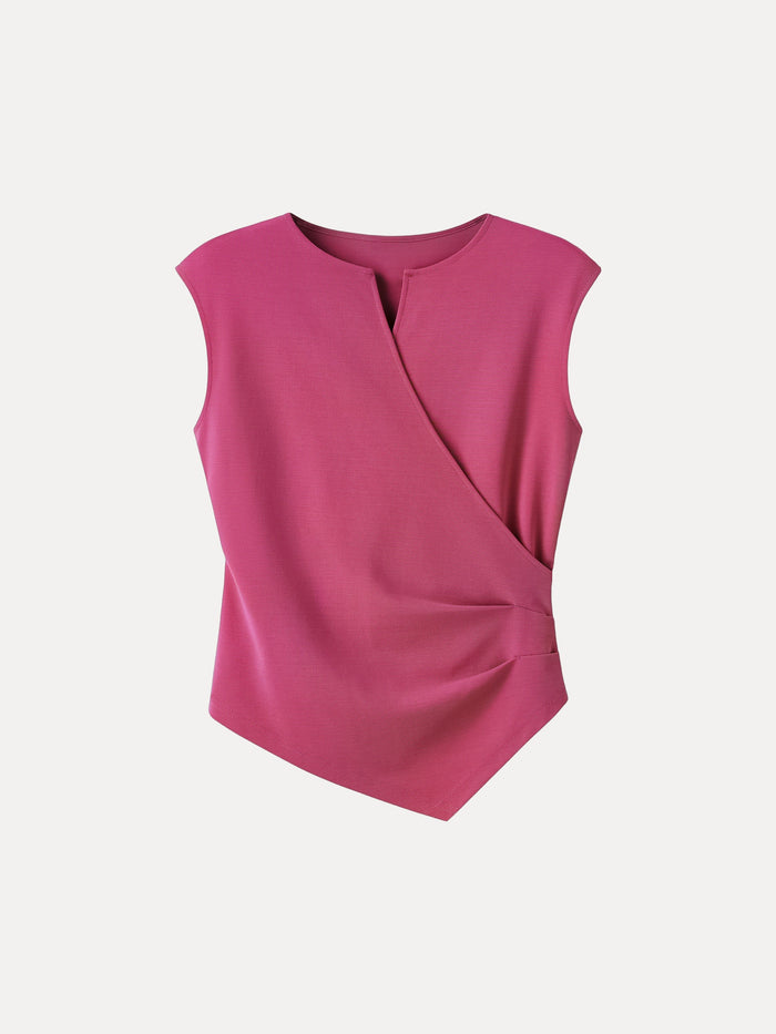 Surplice Wide Shoulder Tucked Angled Tank Top