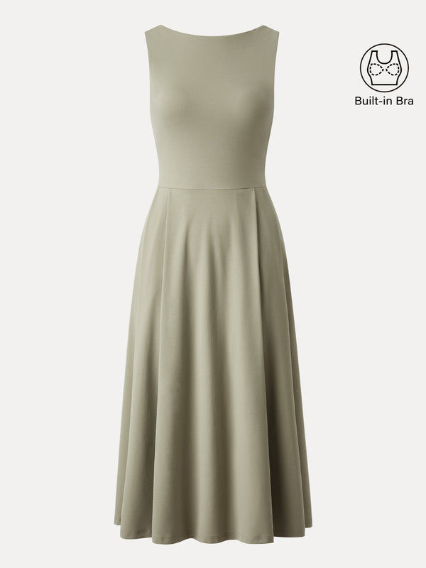 Boatneck Bamboo Ponte Bra Midi Dress with Pockets