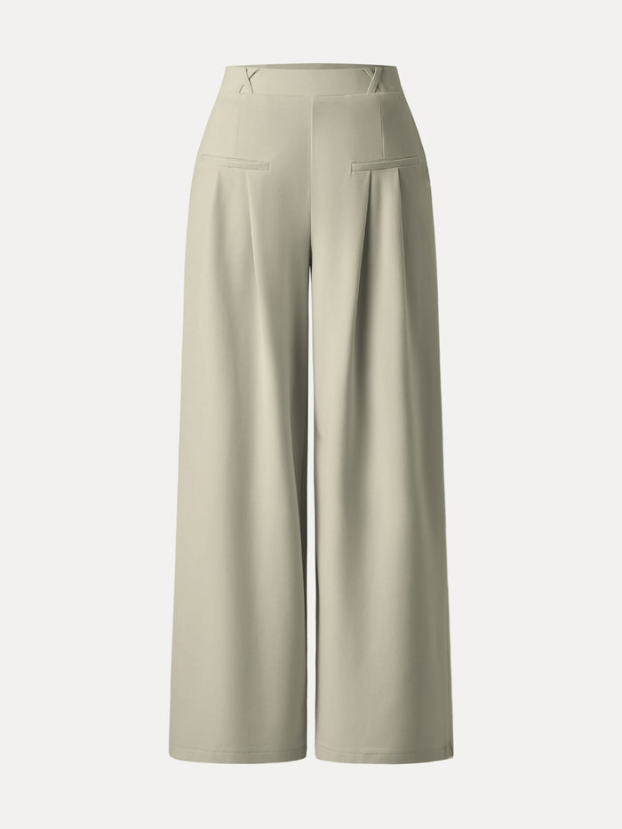 Drapey Bamboo Ponte Mid Rise Wide Leg Trouser with Pockets