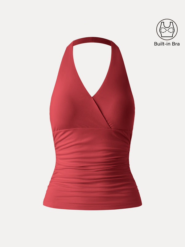 Halter Neck Side Gathered New Airy Bra Tank