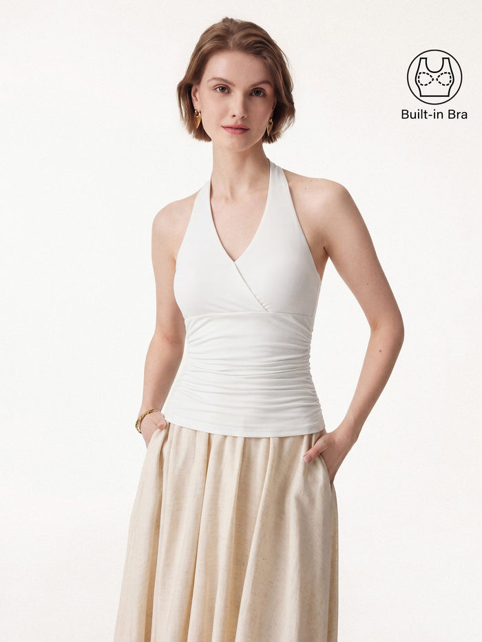 Halter Neck Side Gathered New Airy Bra Tank
