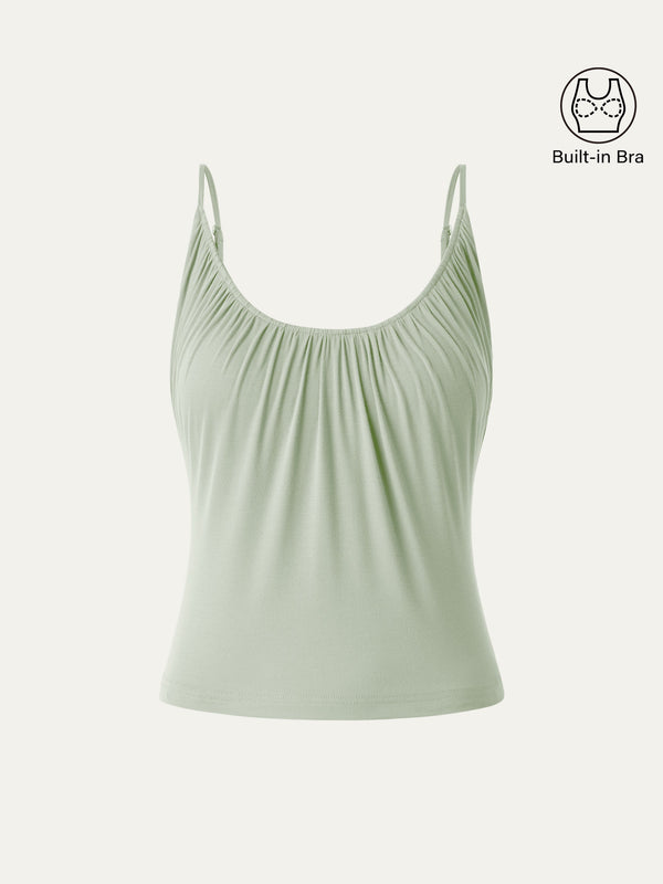 Scoop Neck Gathered Spaghetti Bra Tank