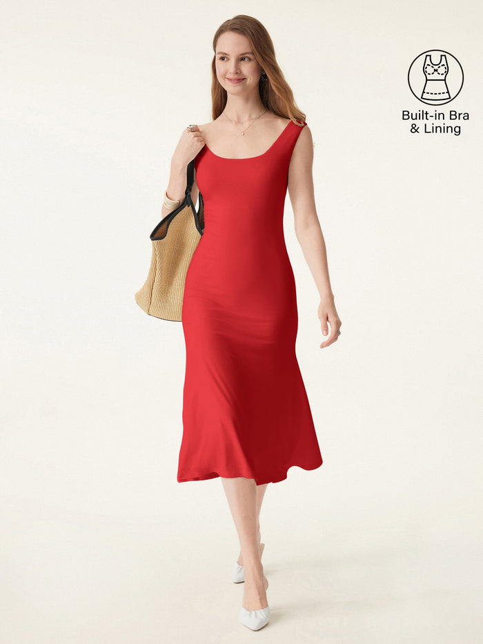 Scoop Neck Midi Low Back Bra Dress