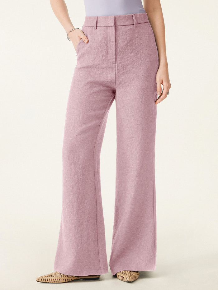 European Linen Mid Rise Flared Pant with Pockets