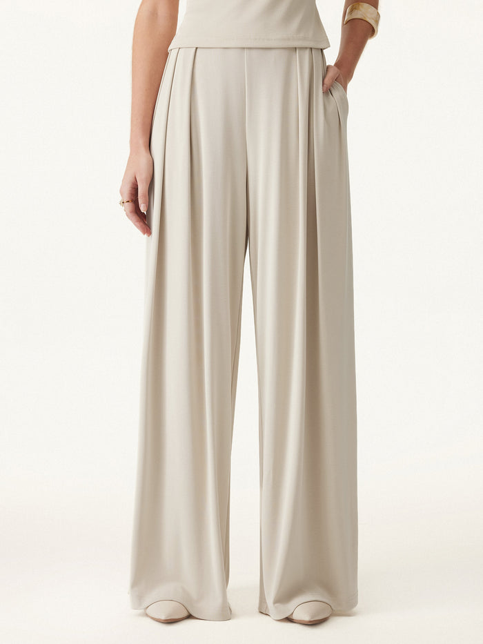 Sandwashed Mid Rise Pleated Wide Leg Palazzo Pant with Pockets