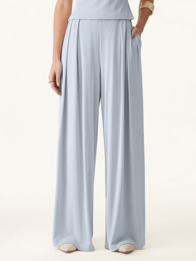 Sandwashed Mid Rise Pleated Wide Leg Palazzo Pant with Pockets
