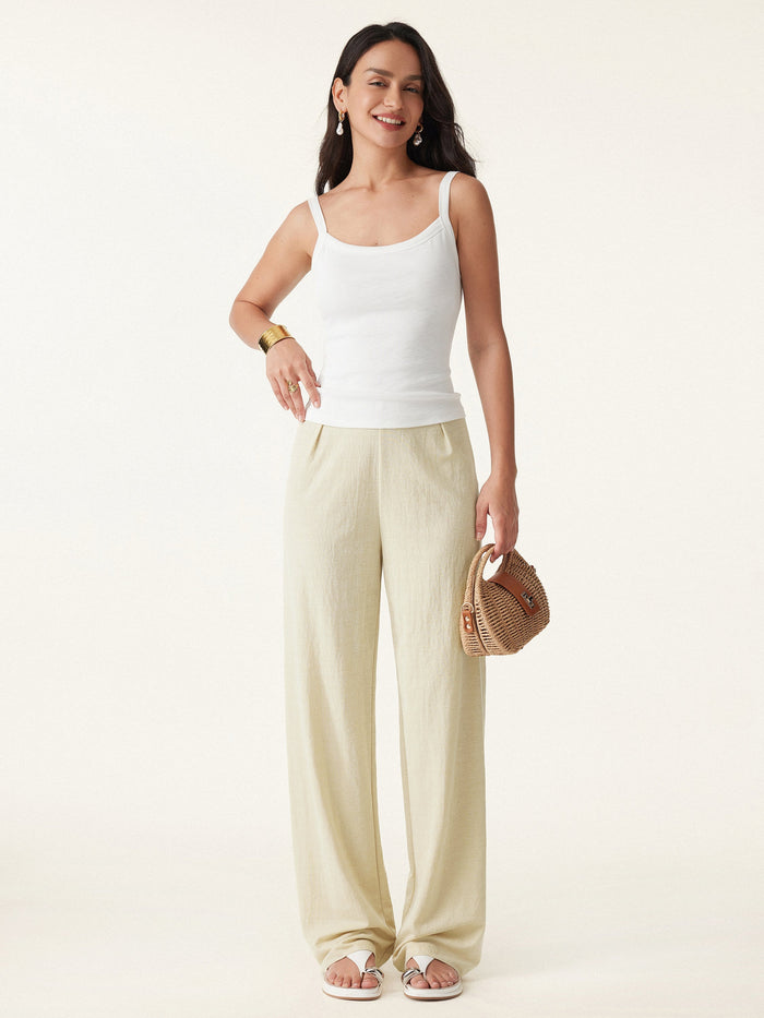 Wrinkle-resistant Cotton-linen Mid Rise Straight Leg Pant