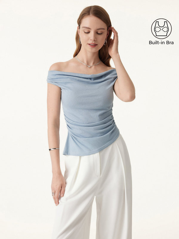 Off Shoulder Cotton-Linen Gathered New Airy Bra Tank