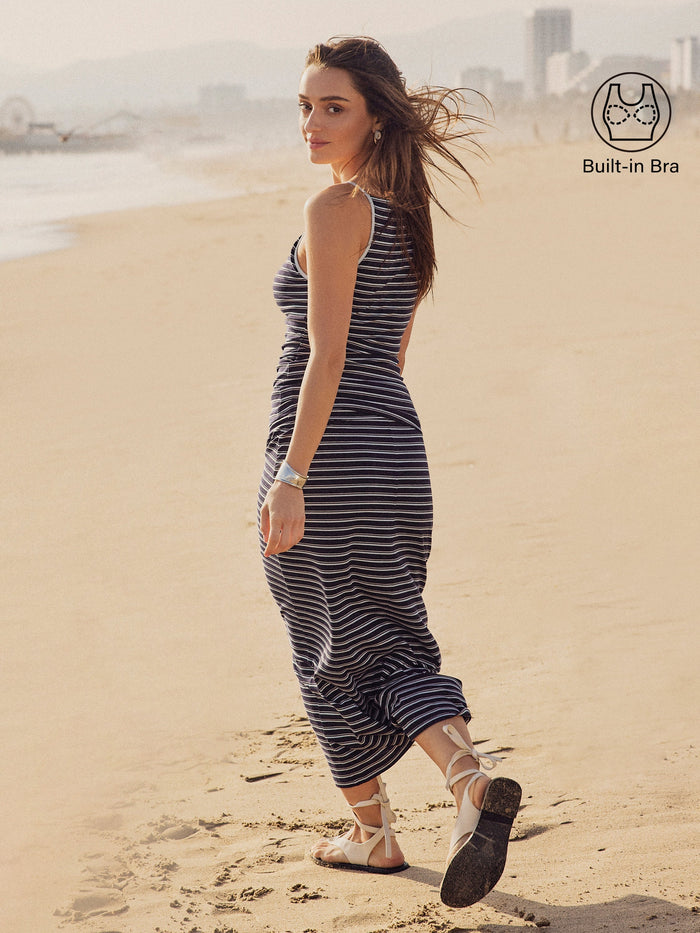 2Pcs Set Striped Spaghetti Bra Top & Low Rise Striped Midi Skirt