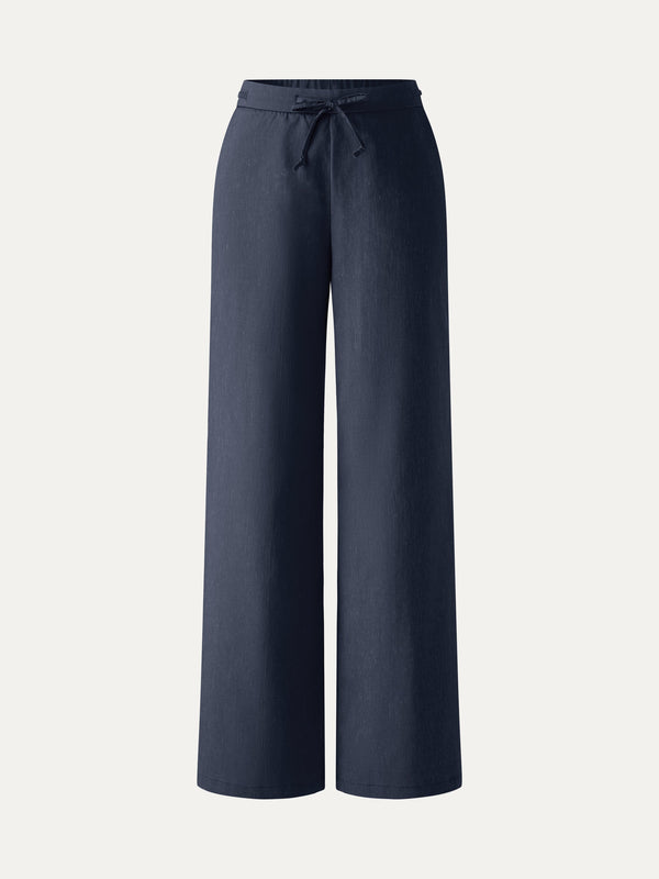 Wrinkle-Resistant Linen Drawstring Wide Leg Pant with Pockets