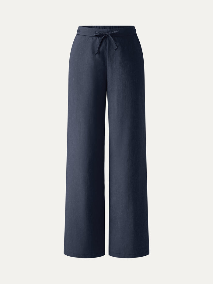 Wrinkle-Resistant Linen Drawstring Wide Leg Pant with Pockets