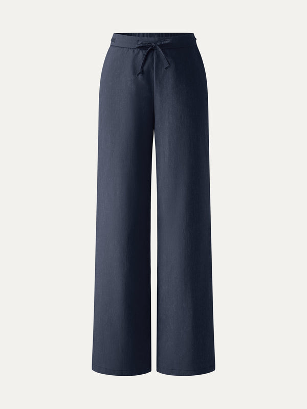 Wrinkle-Resistant Linen Drawstring Wide Leg Pant with Pockets