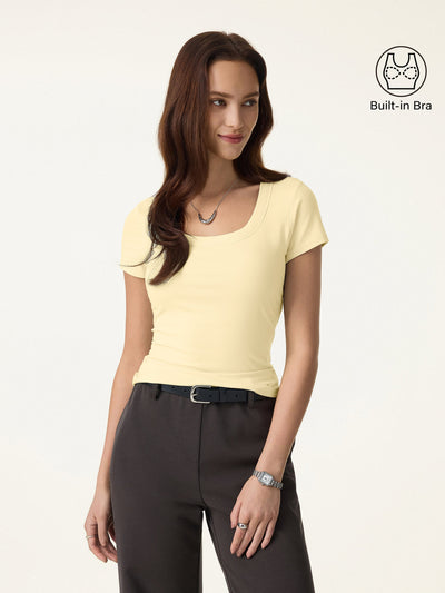 SkinKiss U-Neck Short Sleeve Everyday Bra Top