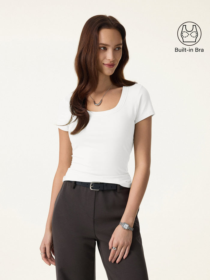 SkinKiss U-Neck Short Sleeve Everyday Bra Top