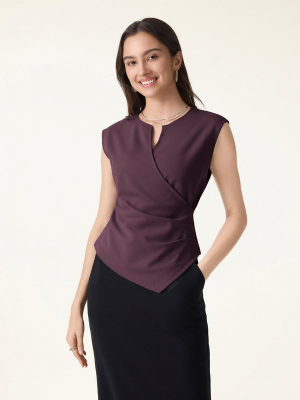 Surplice Wide Shoulder Tucked Angled Tank Top