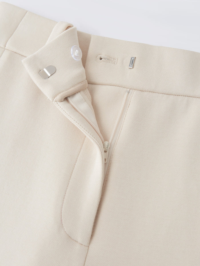 Stretchy Mid Rise Fly-Front Wide Leg Trouser