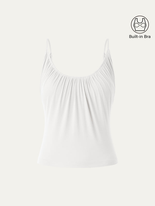 Scoop Neck Gathered Spaghetti Bra Tank