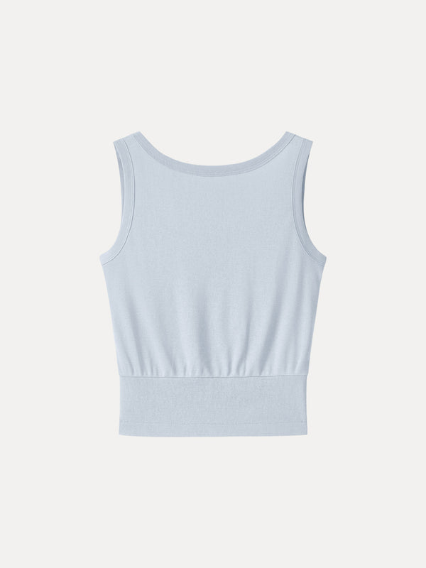 Cotton-Linen Blend Reversible Boatneck Low Back Top