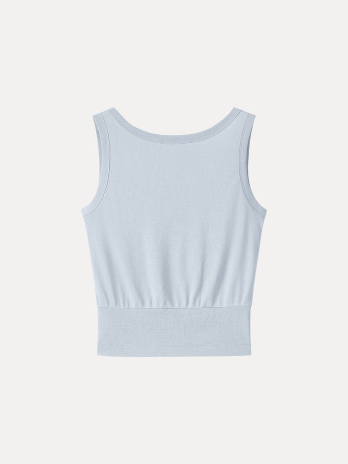 Cotton-Linen Blend Reversible Boatneck Low Back Top