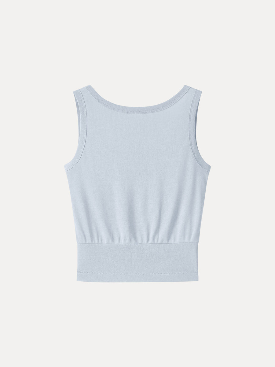 Cotton-Linen Blend Reversible Boatneck Low Back Top