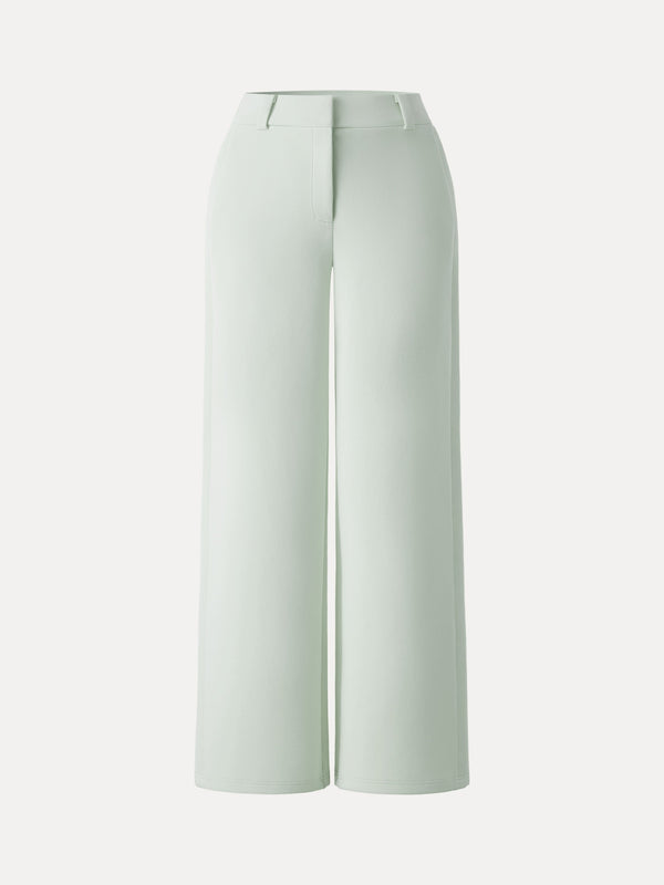 Stretchy Mid Rise Fly-Front Wide Leg Trouser