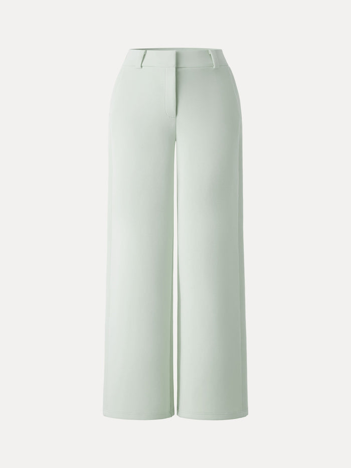 Stretchy Mid Rise Fly-Front Wide Leg Trouser