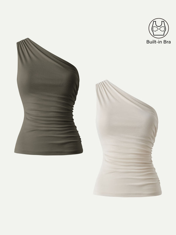 Sandwashed One Shoulder Ruched Bra Tank