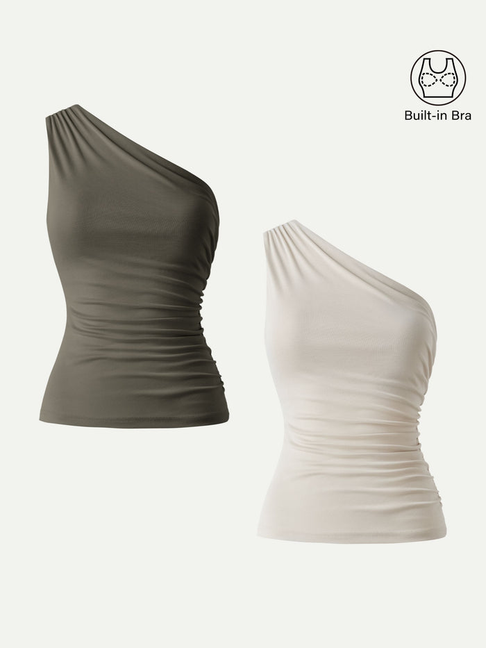 Sandwashed One Shoulder Ruched Bra Tank
