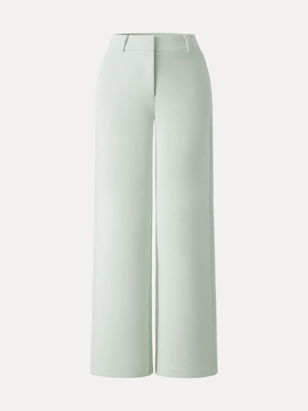 Stretchy Mid Rise Fly-Front Wide Leg Trouser