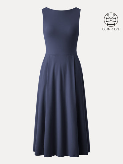 Boatneck Bamboo Ponte Bra Midi Dress with Pockets
