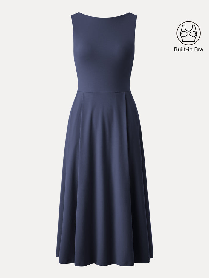 Boatneck Bamboo Ponte Bra Midi Dress with Pockets