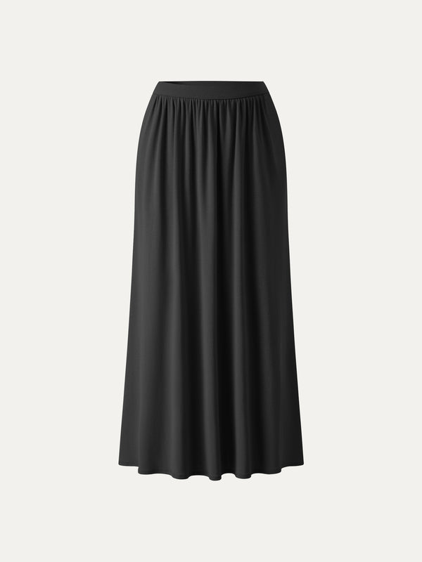 Soft Linen Knit Gathered A-Line Maxi Skirt with Pockets