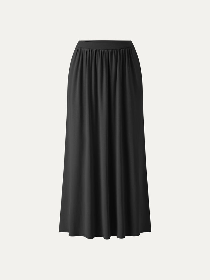 Soft Linen Knit Gathered A-Line Maxi Skirt with Pockets