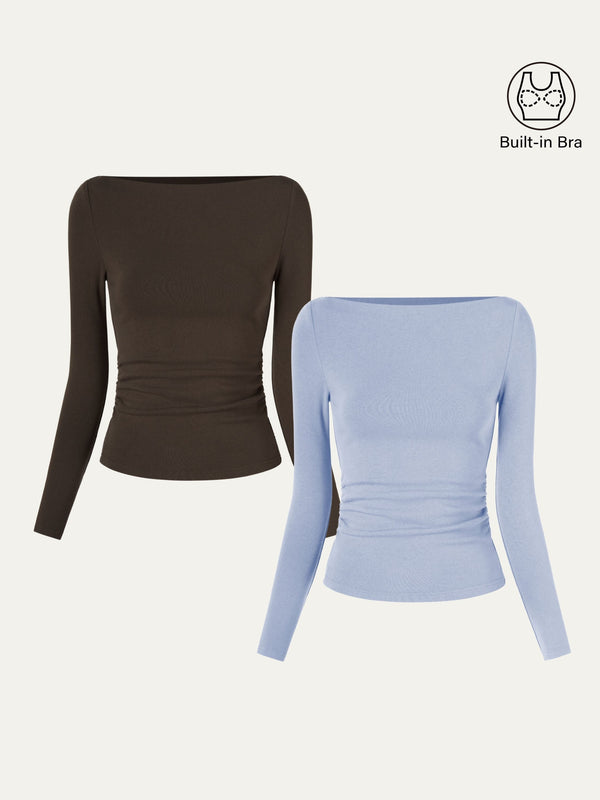 Modern Side Ruched Boatneck Bra Top