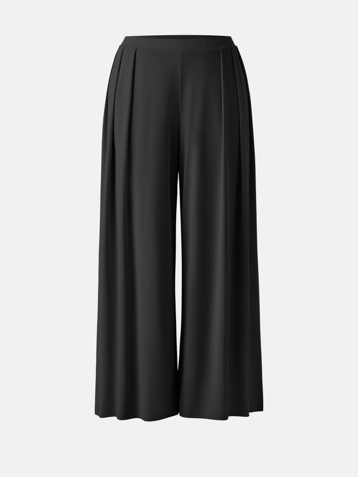 Sandwashed Mid Rise Pleated Wide Leg Palazzo Pant with Pockets