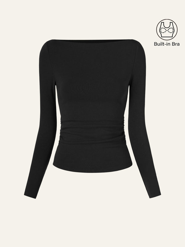 Modern Side Ruched Boatneck Bra Top