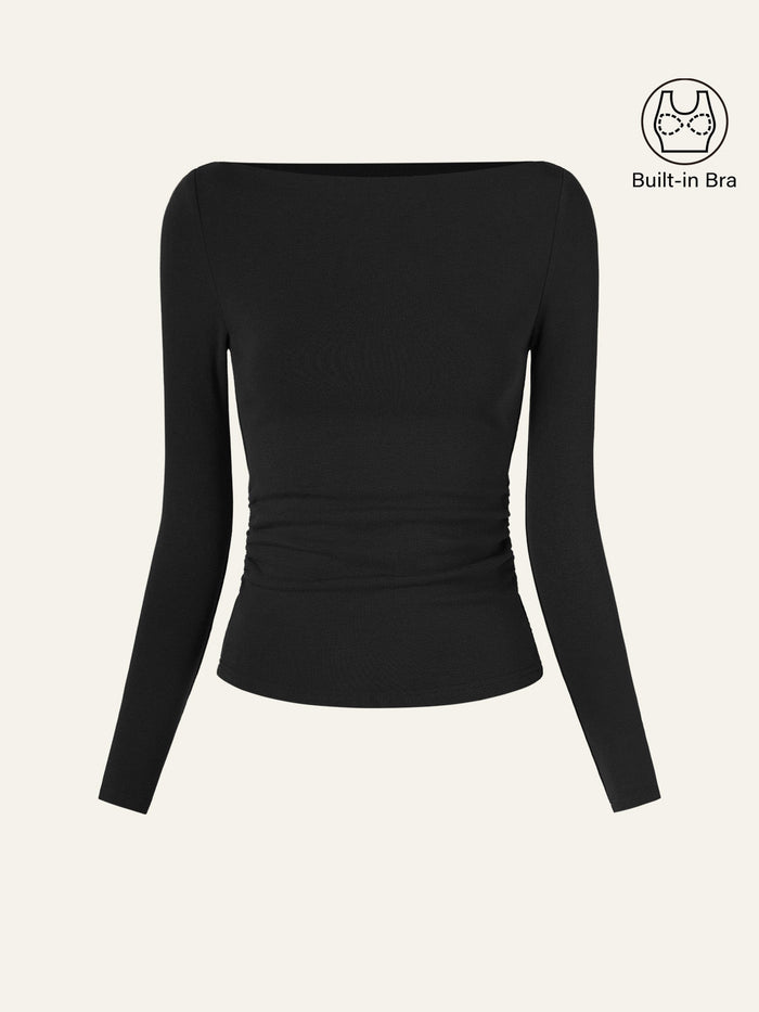 Modern Side Ruched Boatneck Bra Top
