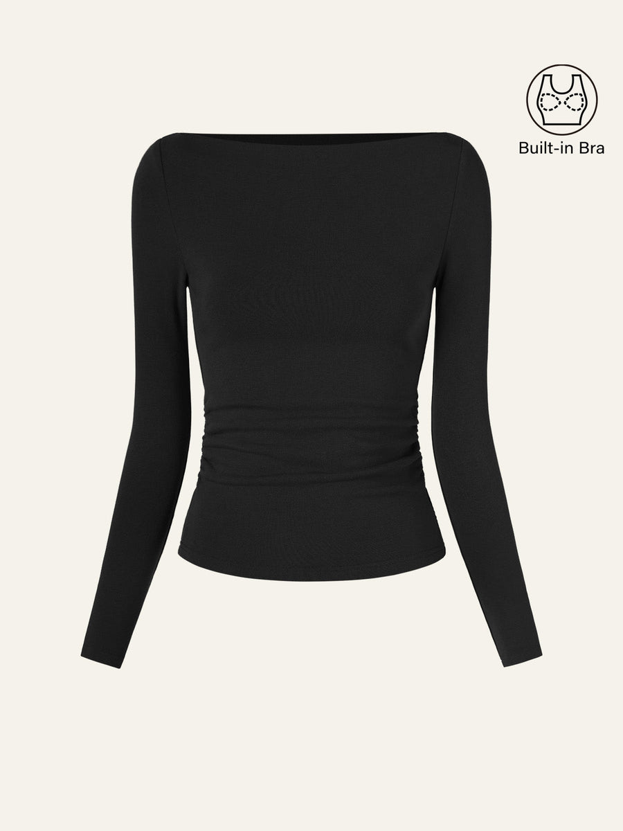 Modern Side Ruched Boatneck Bra Top