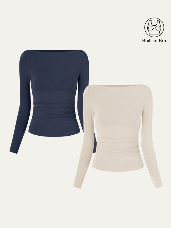 Modern Side Ruched Boatneck Bra Top
