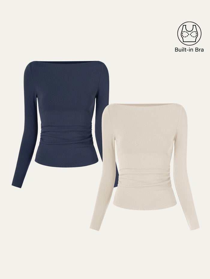 Modern Side Ruched Boatneck Bra Top