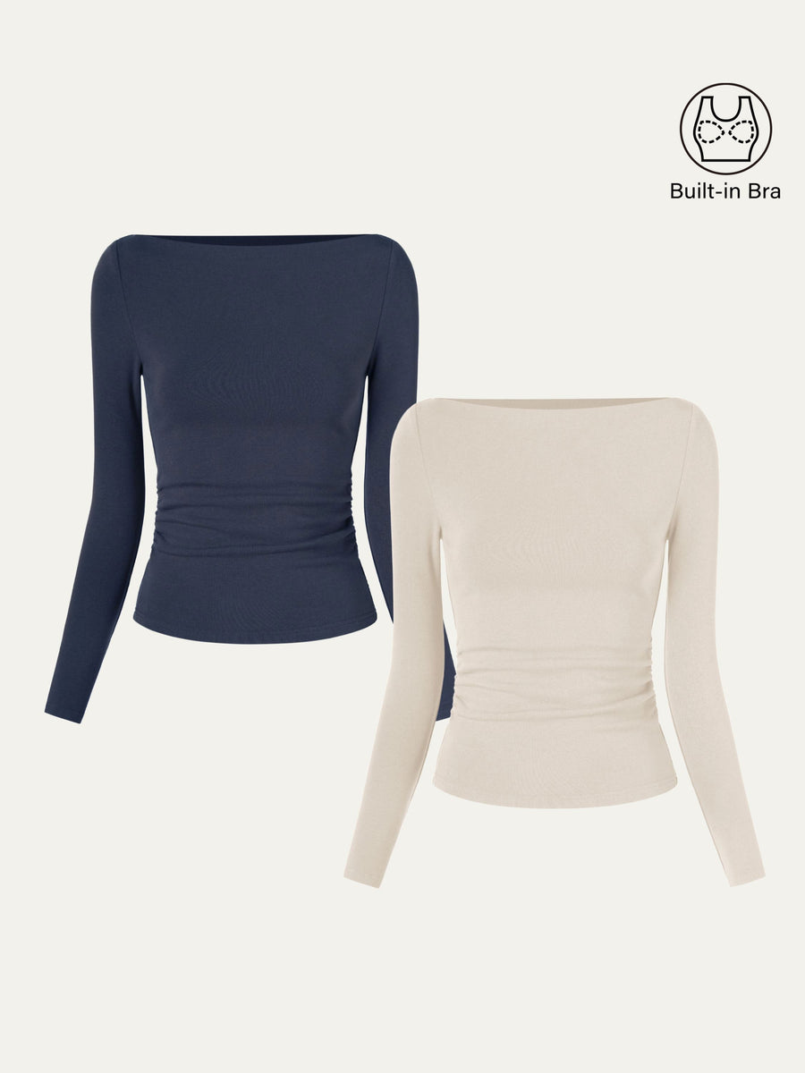 Modern Side Ruched Boatneck Bra Top