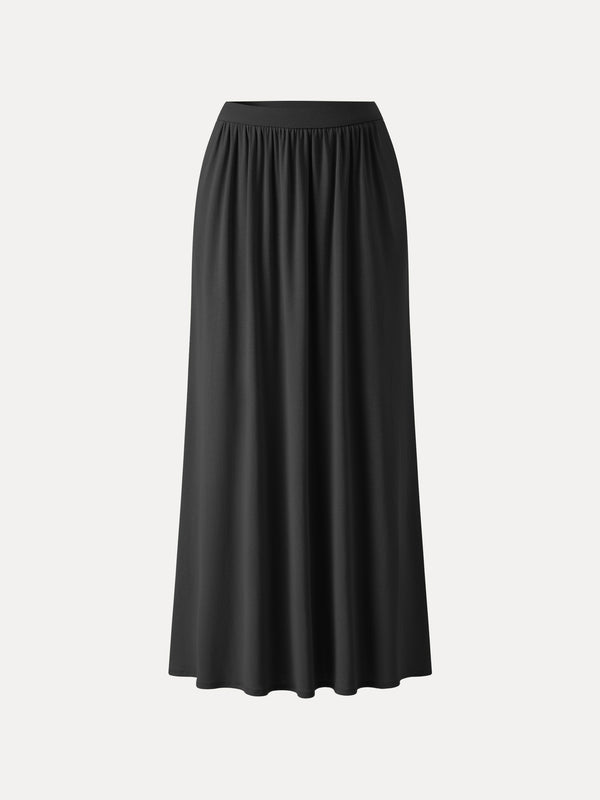 Soft Linen Knit Gathered A-Line Maxi Skirt with Pockets