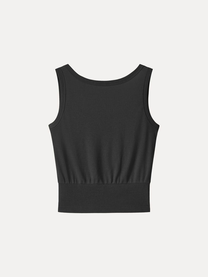 Cotton-Linen Blend Reversible Boatneck Low Back Top