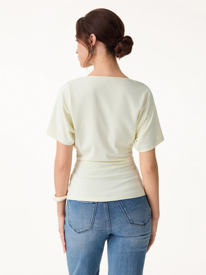 Asymmetrical Cowl Neck Ruched Top