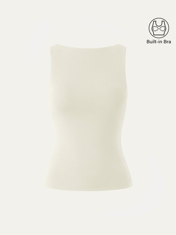 Stretch Cotton Boatneck Bra Tank