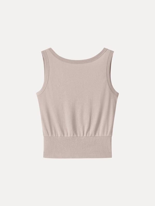 Cotton-Linen Blend Reversible Boatneck Low Back Top