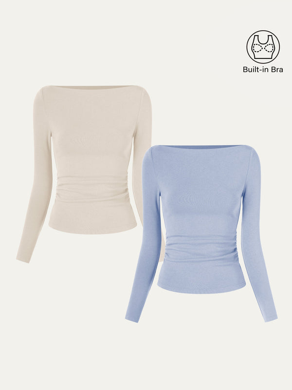 Modern Side Ruched Boatneck Bra Top
