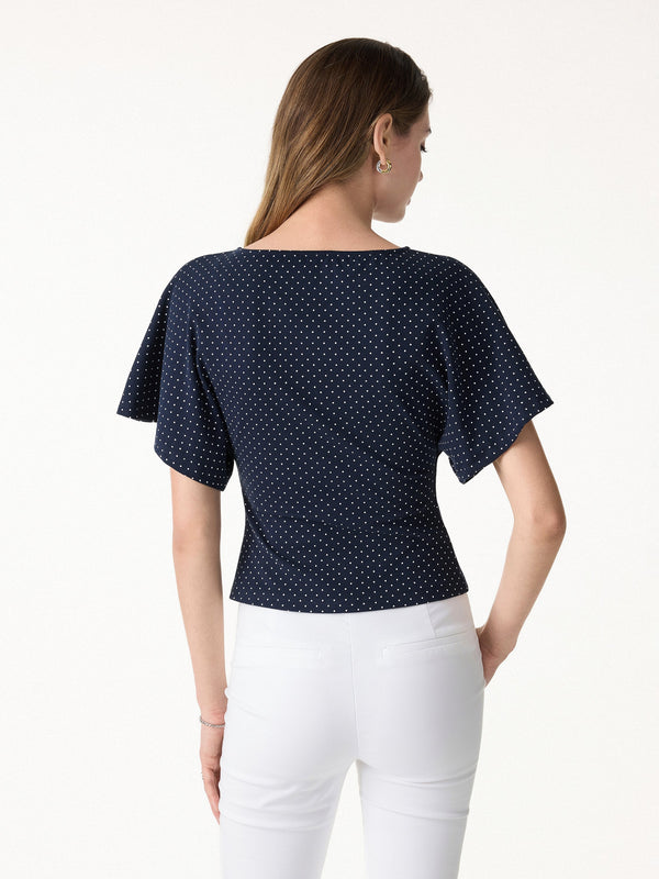 Soft Stretch Cotton Boatneck Flutter Sleeves Polka Dot Top Limited Edition